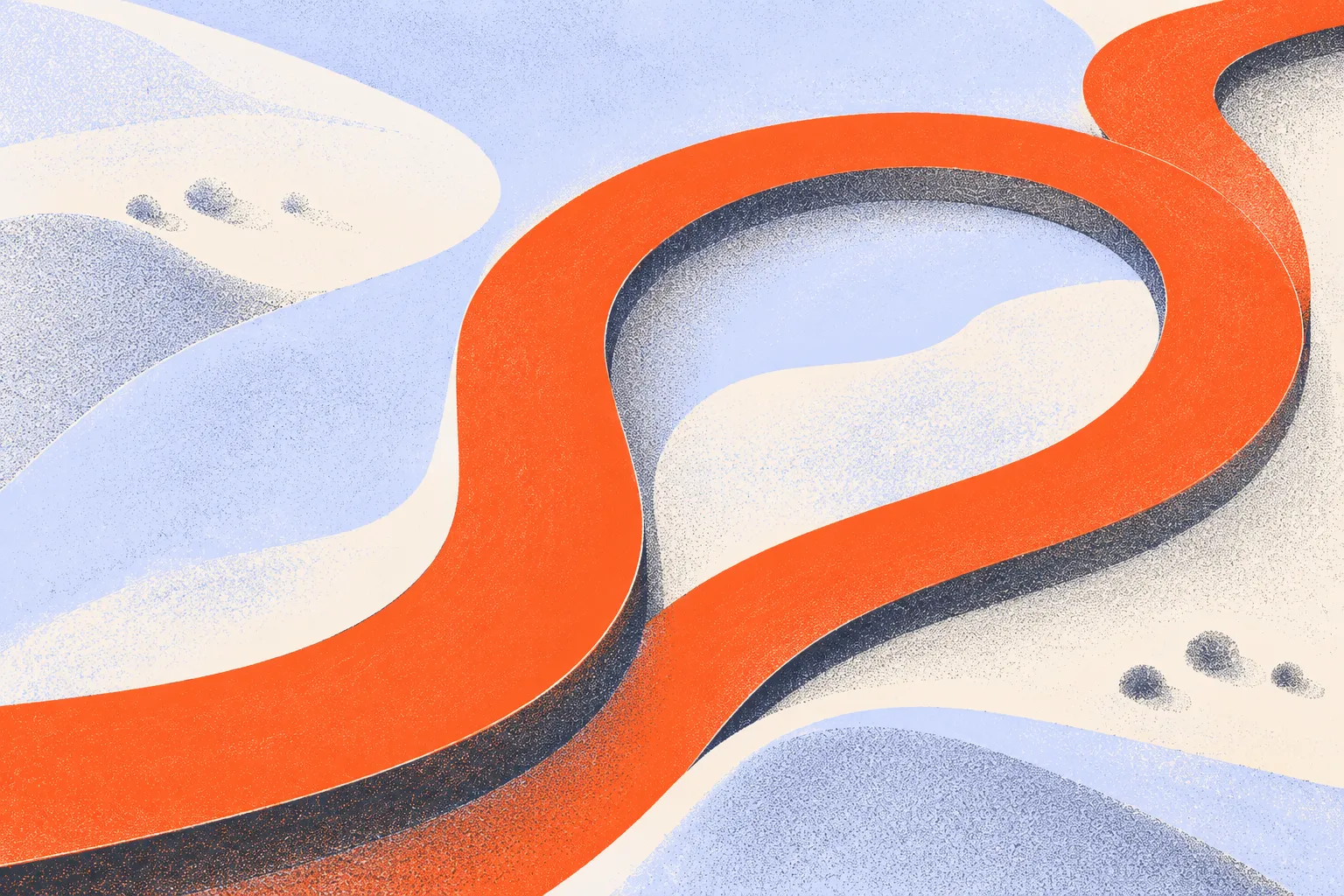 An orange route looping through a softly textured landscape