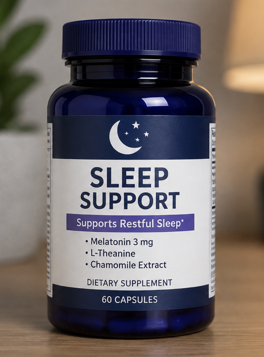 Bottle of a basic sleep support supplement